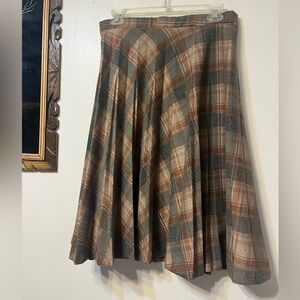 Vintage Good Times Plaid A-Line Skirt in Brown and Green